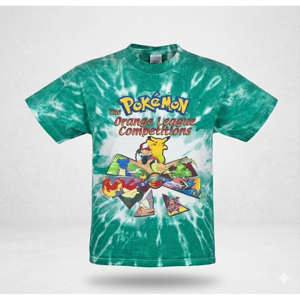 Nintendo PokeMon The Orange League Green Kids Tie Dye T-shirt. Size L 14/16